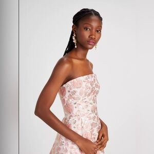 Kate Spade Ivory Pink Floral Brocade & Metallic Gold Pleated Dress
